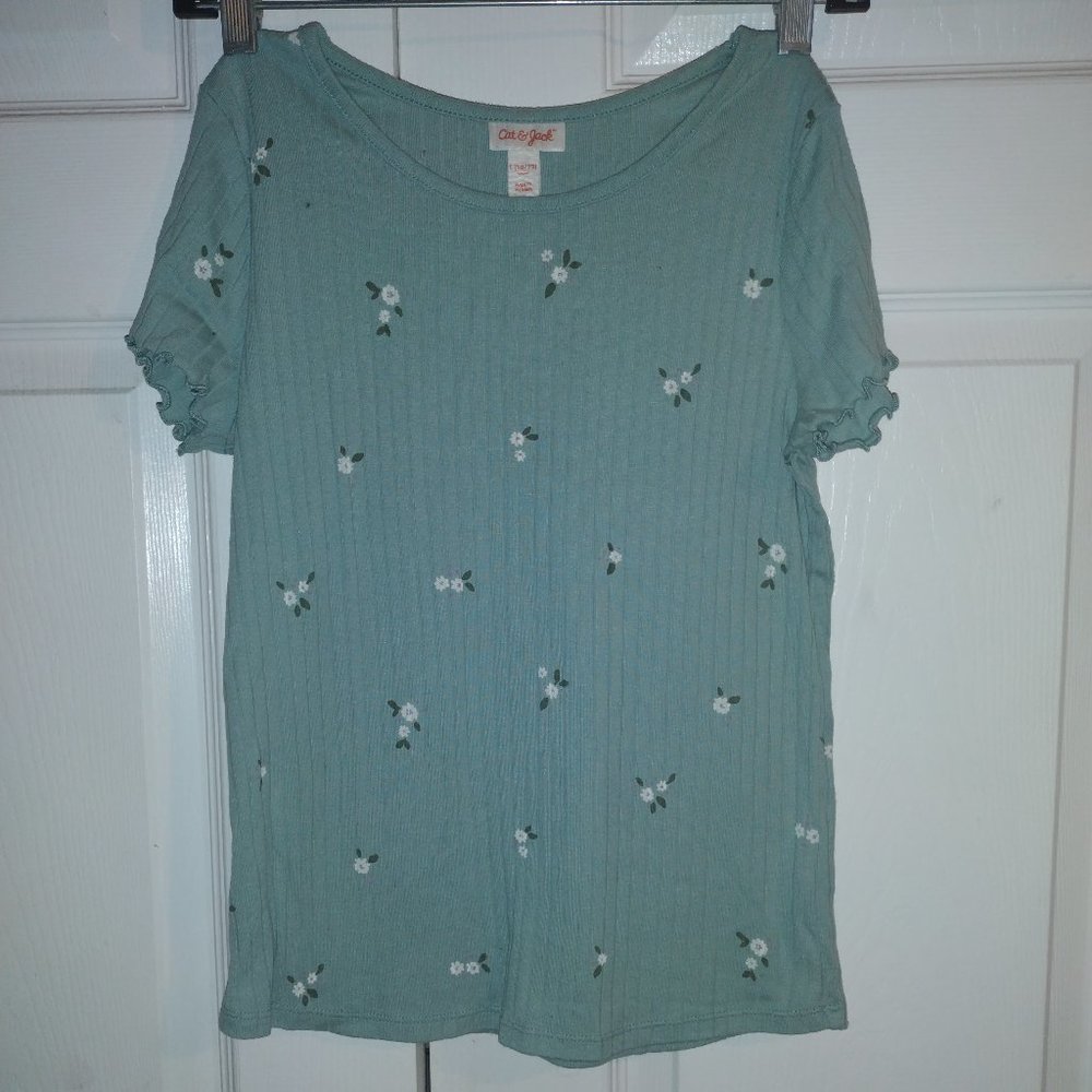 Girls sage green shirt with flowers